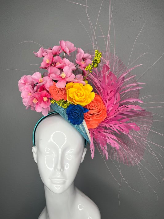 Floral Confetti Garden Feather Fascinator Hat