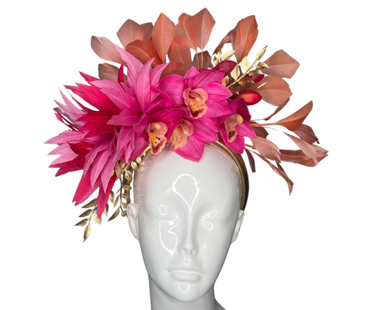 Tropical Elegance Fascinator Pastel Floral & Gold Accent Headpiece