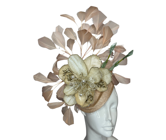 Apricot and Ivory with Gemstones Fascinator Hat