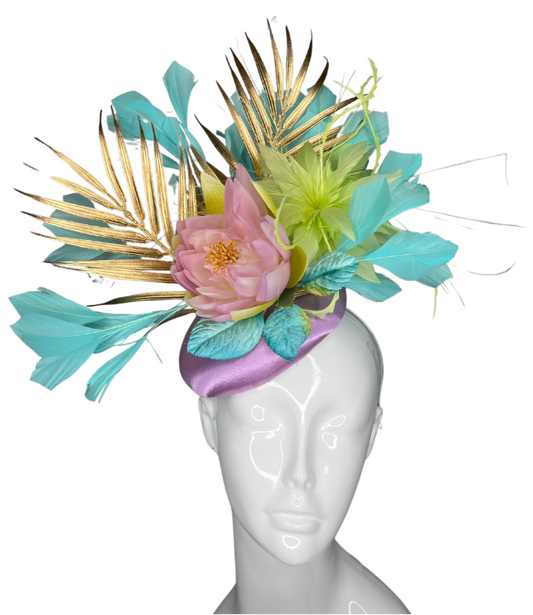 Tropical Elegance Fascinator Pastel Floral and Gold Accent Headpiece