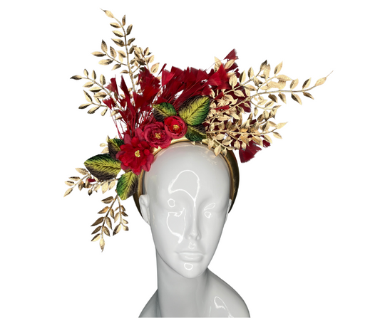Golden Majesty: Regal Red & Gold Fascinator Headband