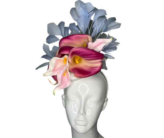 Elegant Calla Lily and Feather Fascinator Handmade Statement Headpiece