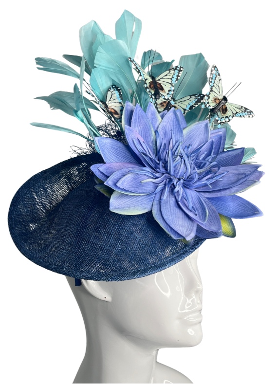 Butterfly Bloom Navy and Mint Feather Fascinator Hat