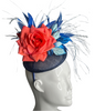 Midnight Bloom Fascinator Navy and Coral Floral Statement Headpiece