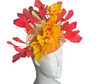 Fiery Bloom Fascinator Statement Headpiece with Orange and Yellow Flowers with Feather Accents