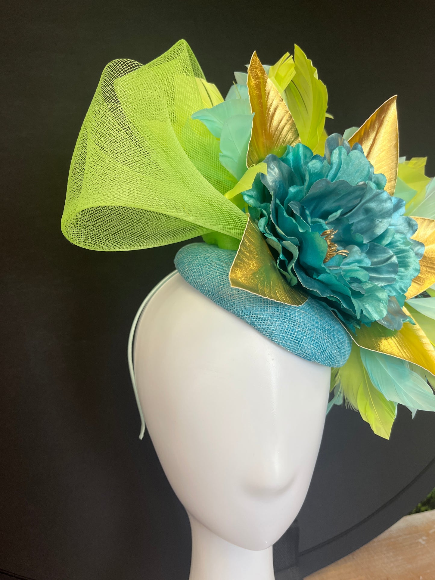 Handcrafted Blue and Green Fascinator Hat