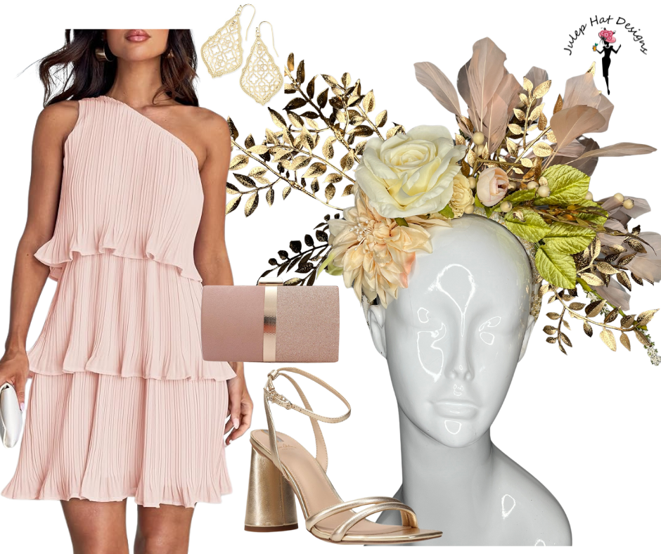 Golden Bloom Gold, Cream and Peachy Blush Elegance Fascinator