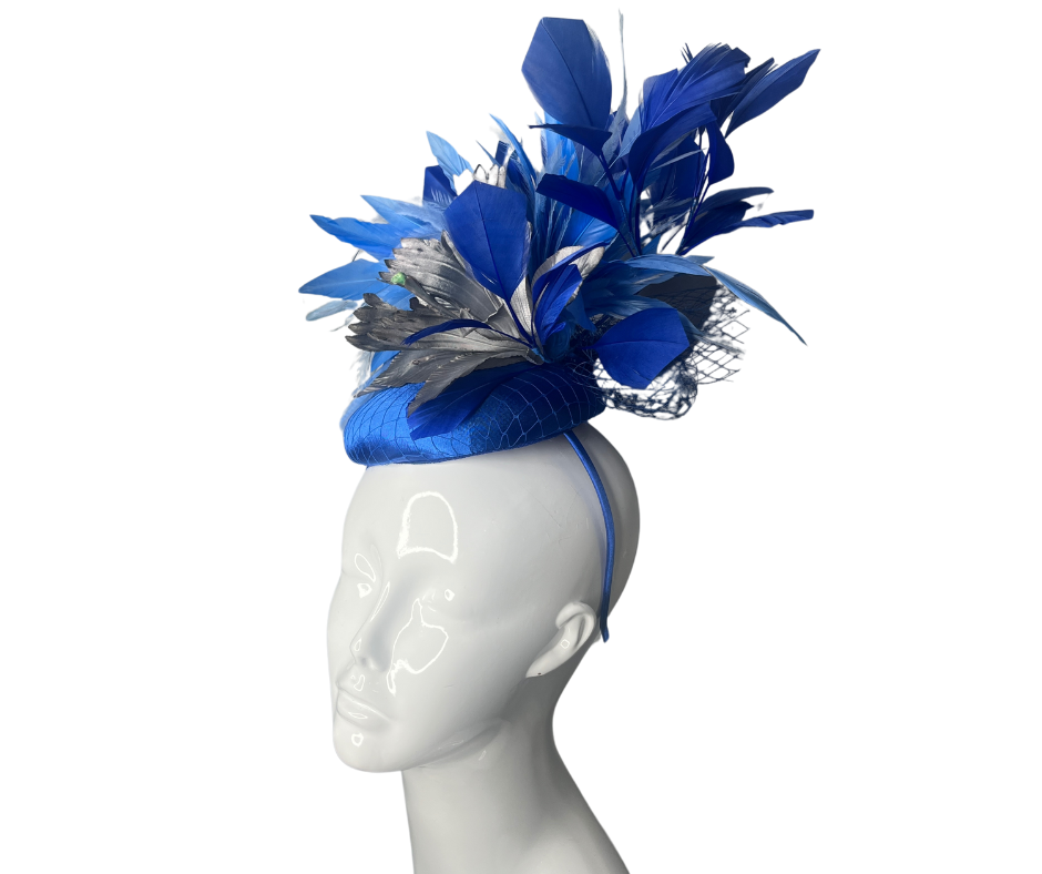 Royal Blue and Silver Floral Fascinator Hat