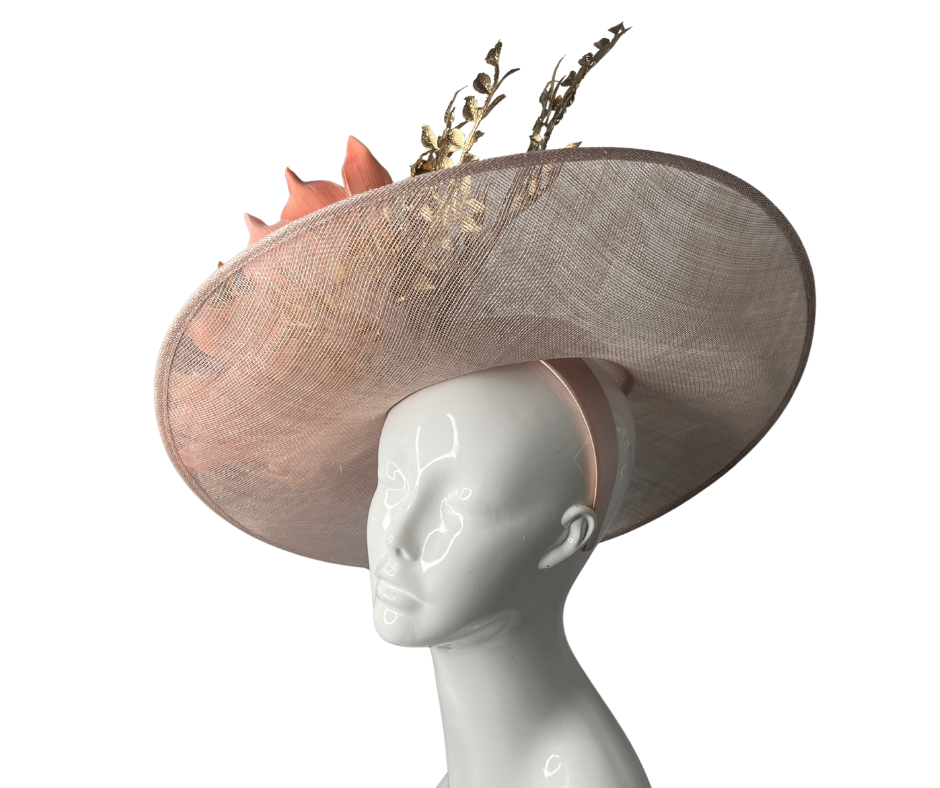 Golden Bloom Elegance Sculptural Statement Derby Hat