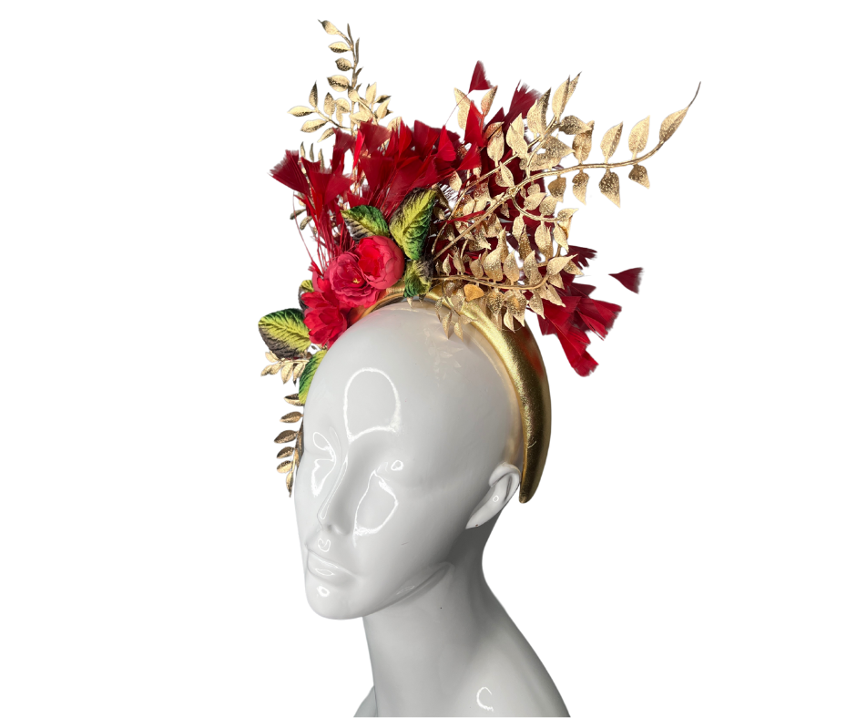 Golden Majesty: Regal Red & Gold Fascinator Headband
