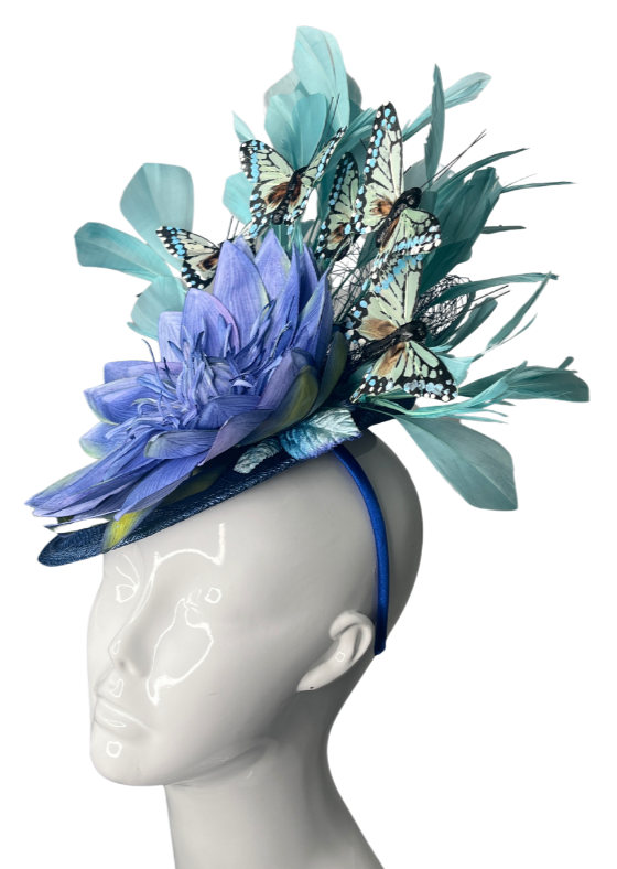 Butterfly Bloom Navy and Mint Feather Fascinator Hat
