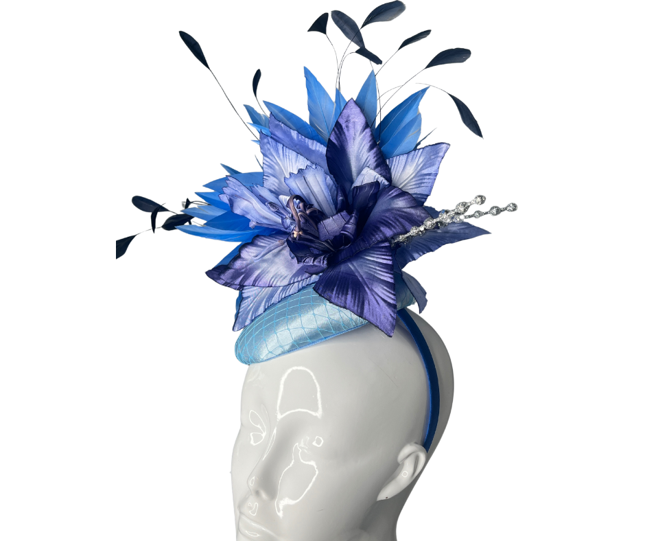 Royal Blue Flower and Feather Fascinator