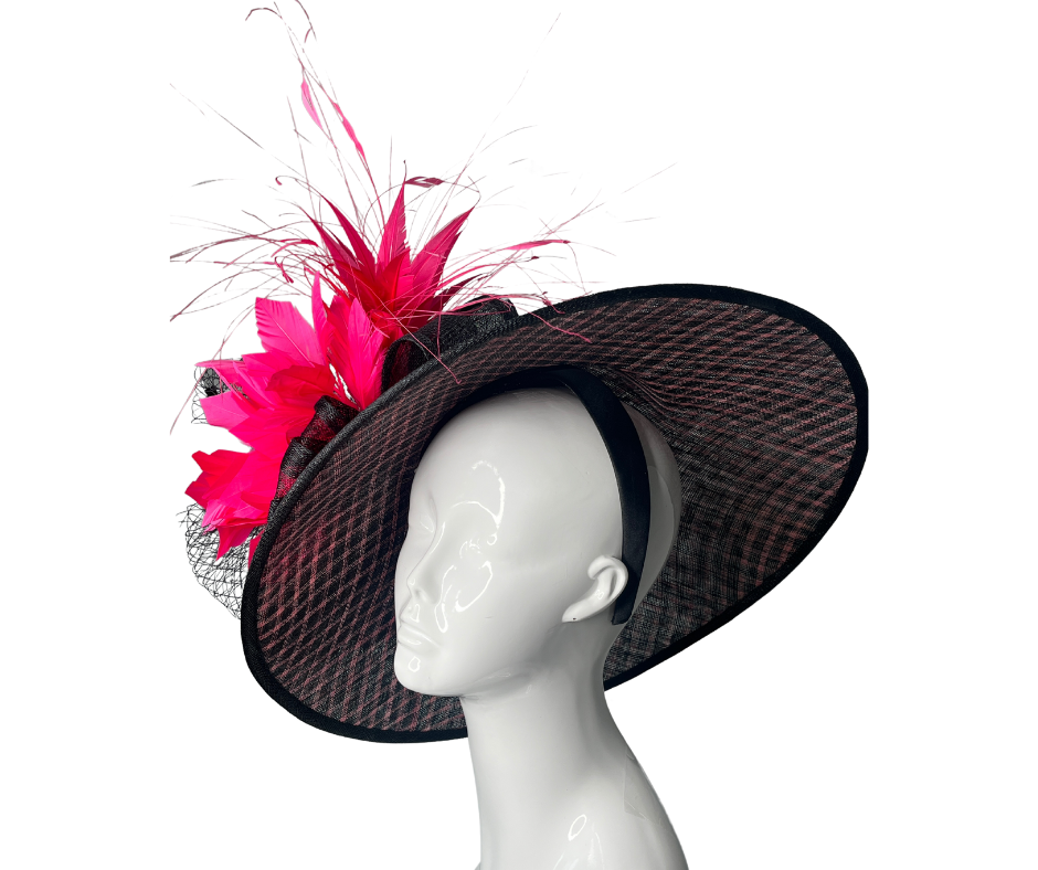 Fuschia Flame Feather Statement Fascinator Hat