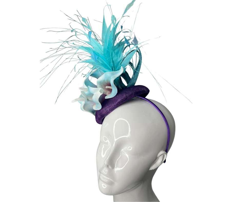 Midnight Tide Purple and Teal Fascinator with Calla Lilies