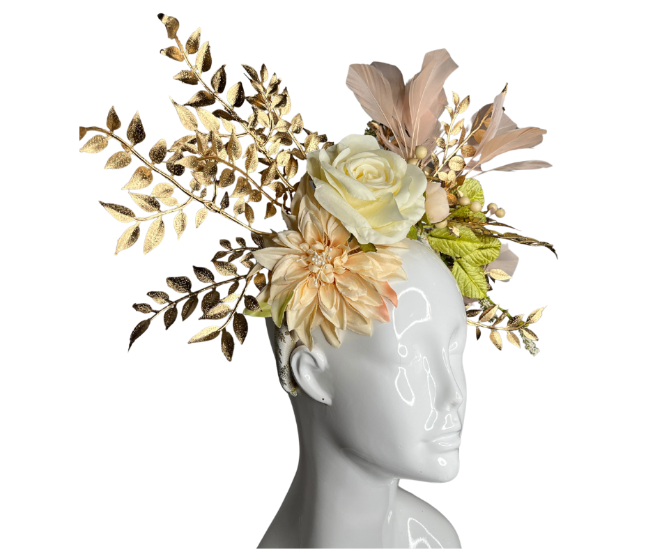 Golden Bloom Gold, Cream and Peachy Blush Elegance Fascinator