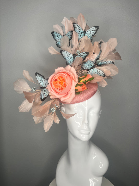 Apricot Peach Flutter in Bloom Fascinator Hat