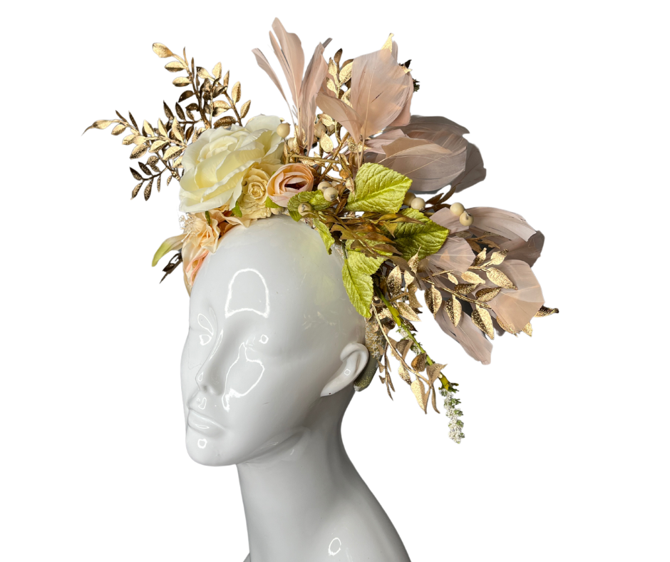 Golden Bloom Gold, Cream and Peachy Blush Elegance Fascinator