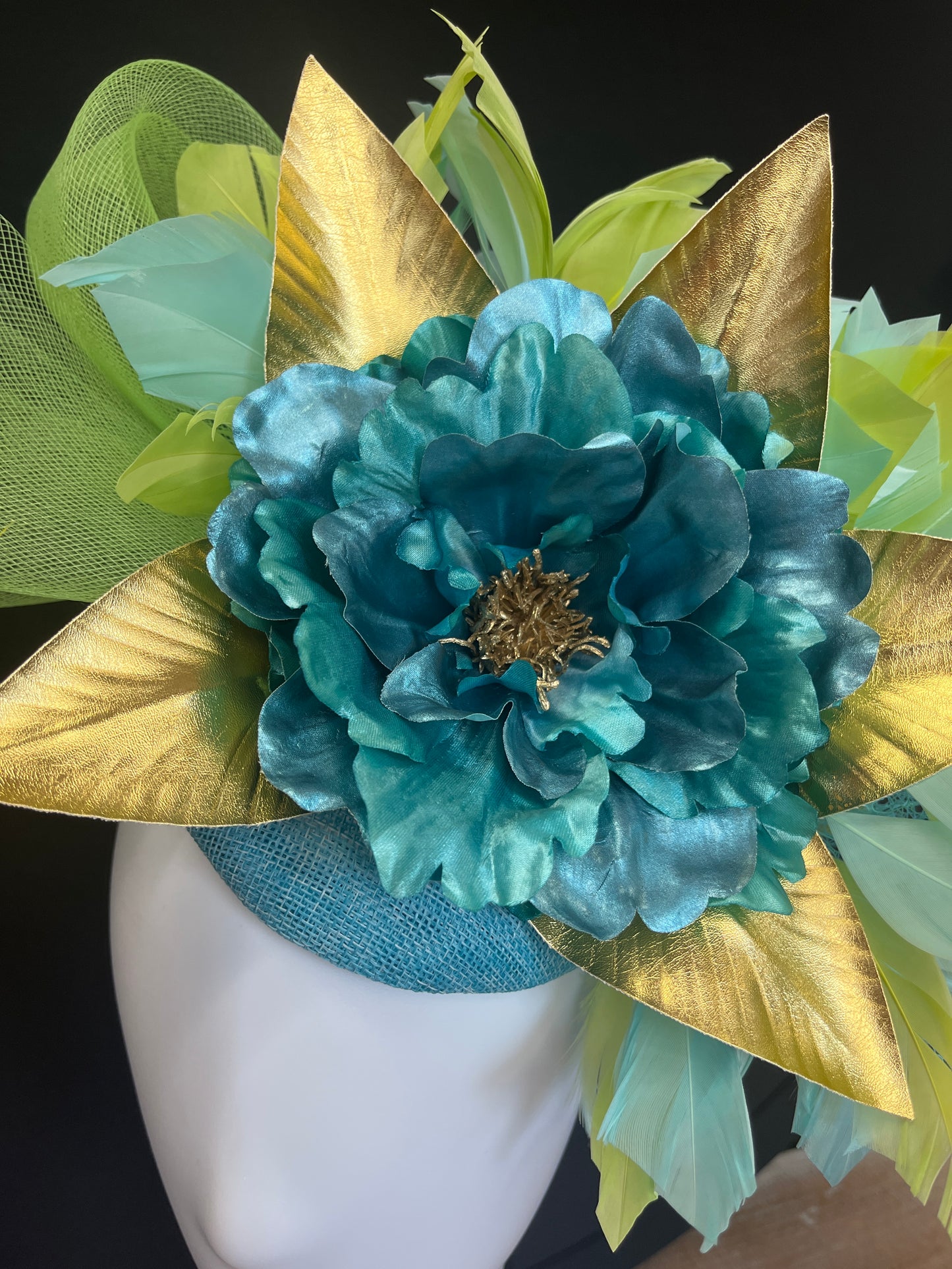Handcrafted Blue and Green Fascinator Hat