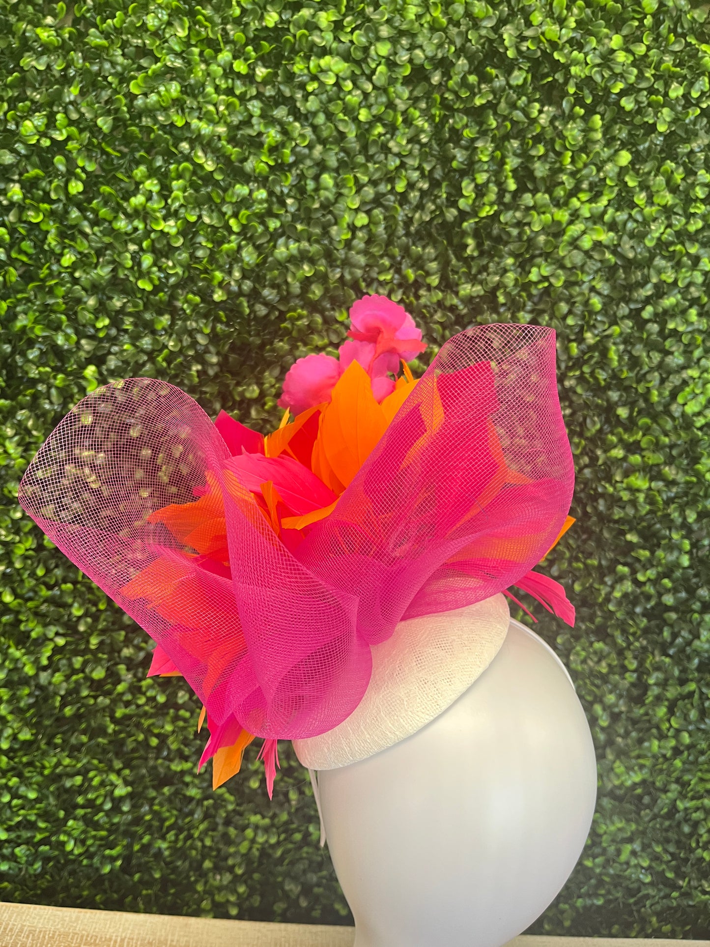Handmade Fuschia & Orange Fascinator Hat