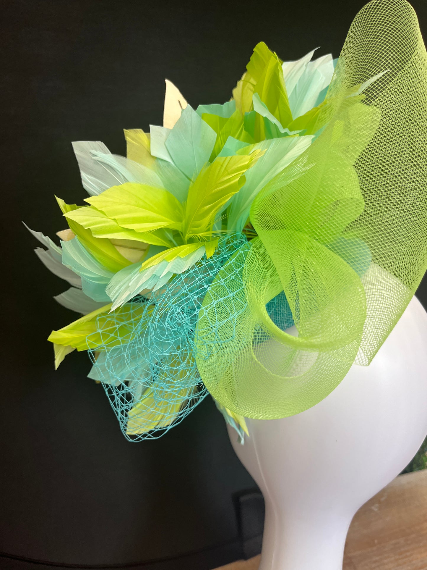 Handcrafted Blue and Green Fascinator Hat