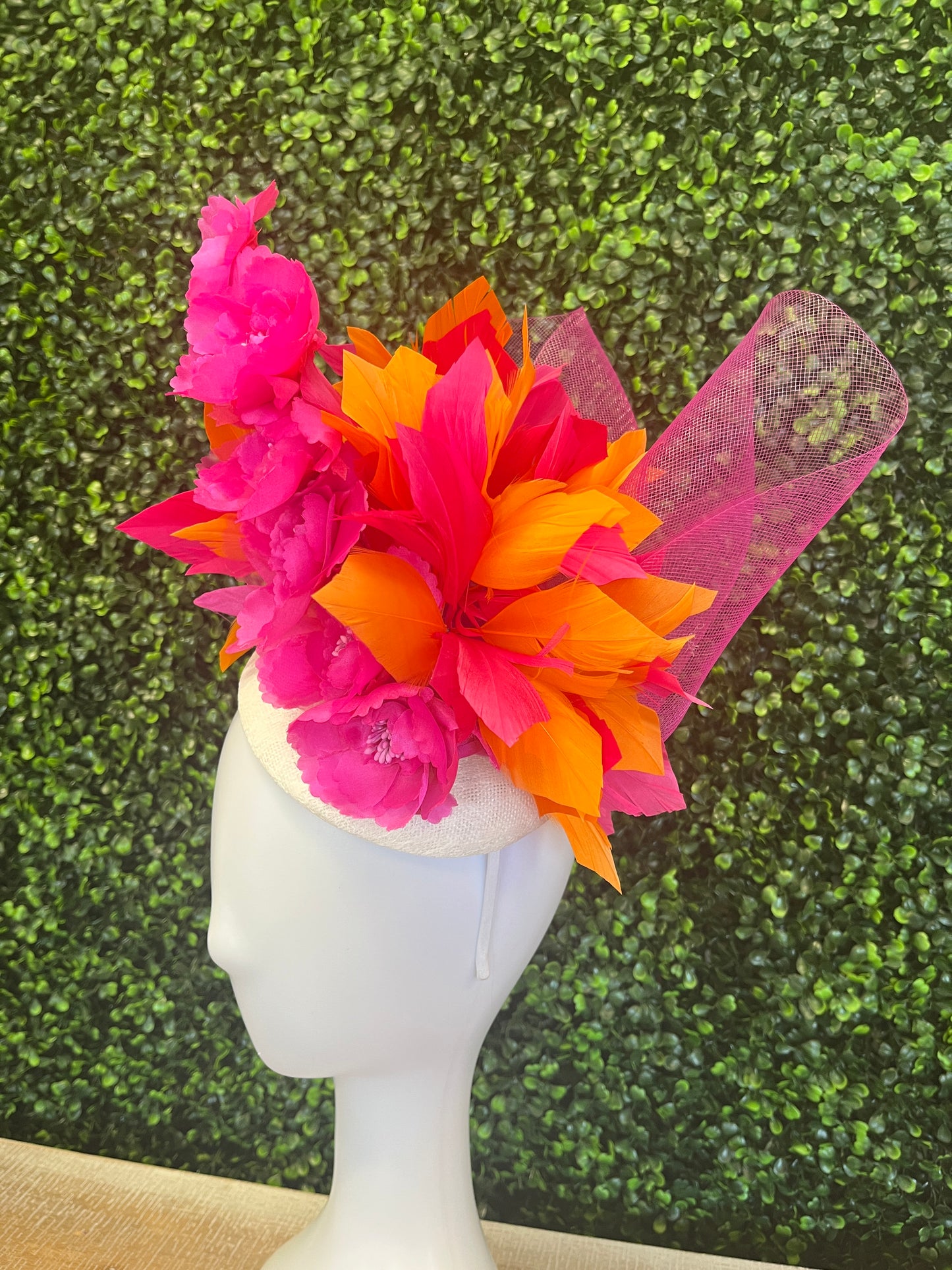 Handmade Fuschia & Orange Fascinator Hat