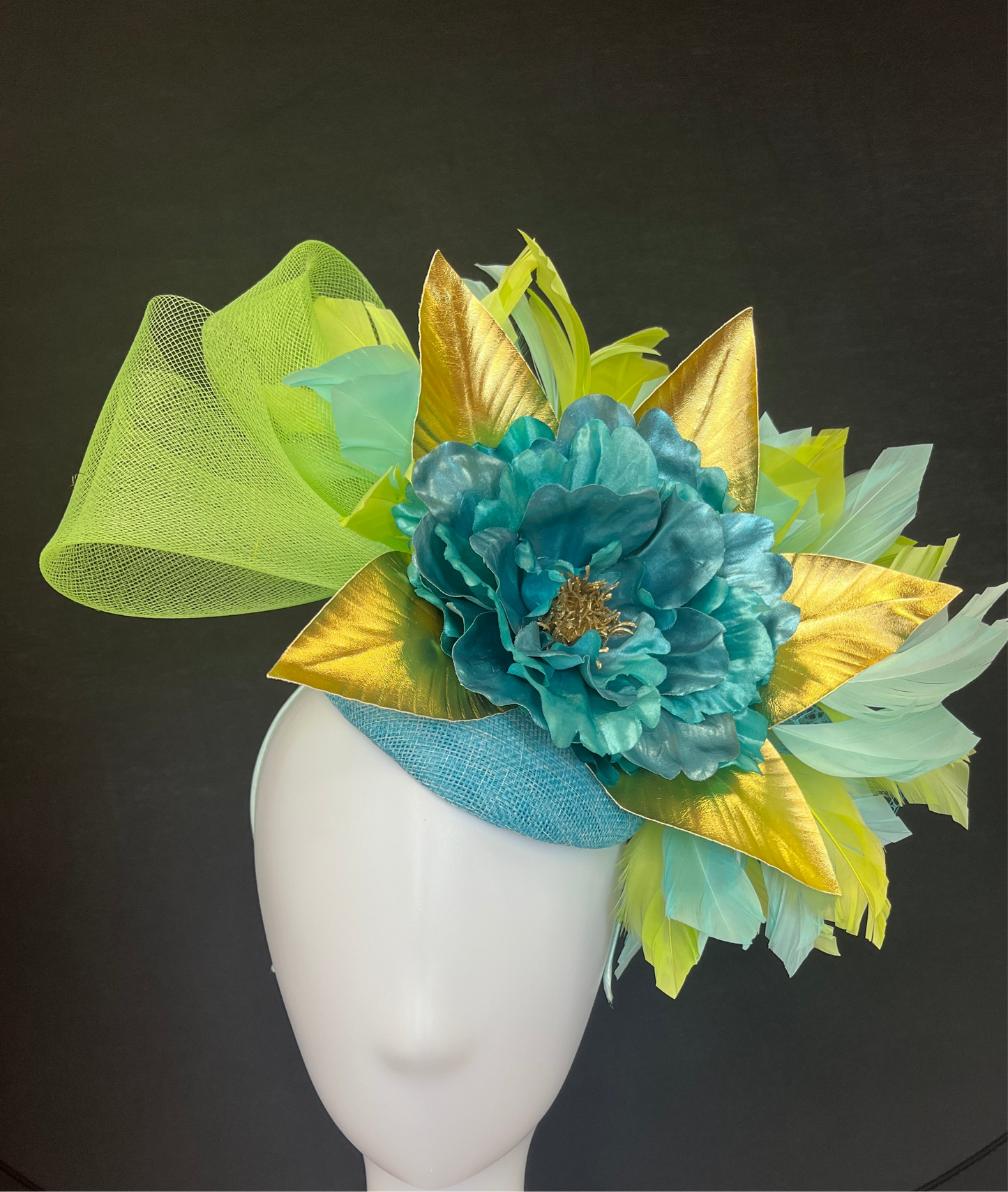 Handcrafted Blue and Green Fascinator Hat