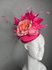 Hot Pink Feather Floral Bloom Fascinator Hot Pink Derby Hat with Floral Feather Spray