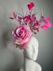 Blush Pink and Fuchsia Garden Party Fascinator Hat Pink Rose Feather Derby Hat with Periwinkle Accents