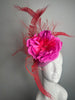 Fuchsia Pink and Scarlet Red Floral Red Peacock Feathers Fascinator Hat