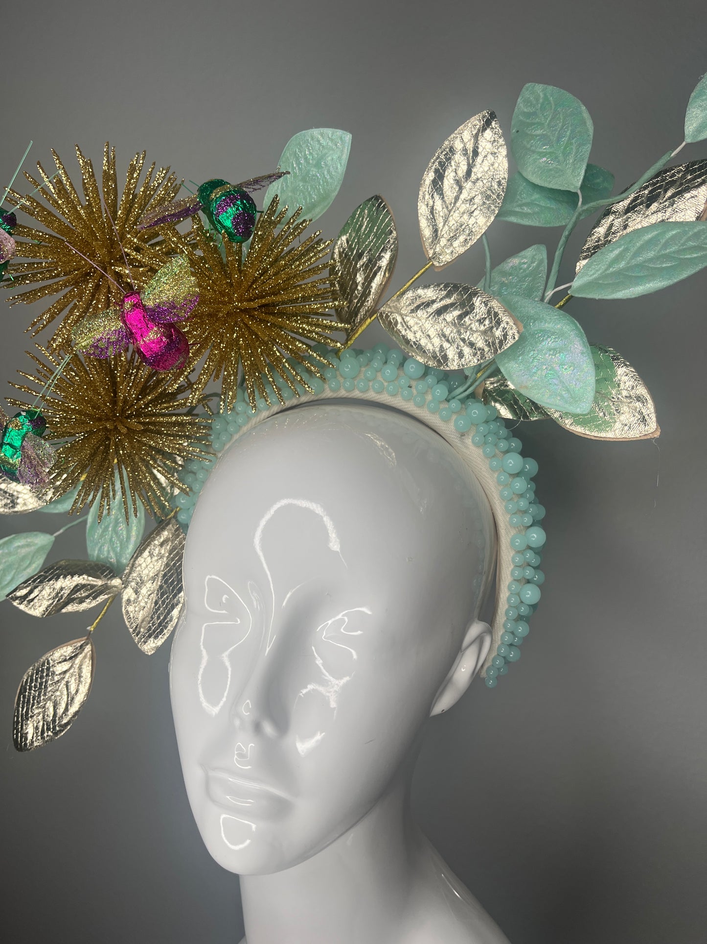 Enchanted Garden Mint and Gold Bee Headpiece Headband