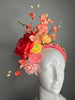 Coral and Pink Floral Fascinator with Yellow Blooms and Jeweled Headband