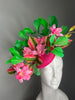 Pink Orchid and Green Feather Velvet Leaves Fascinator Kentucky Derby Kentucky Oaks