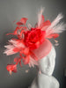 Coral and Blush Rose Feather Fascinator Hat Kentucky Derby