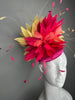 Fuchsia Pink Coral and Yellow Feather Fascinator Kentucky Derby