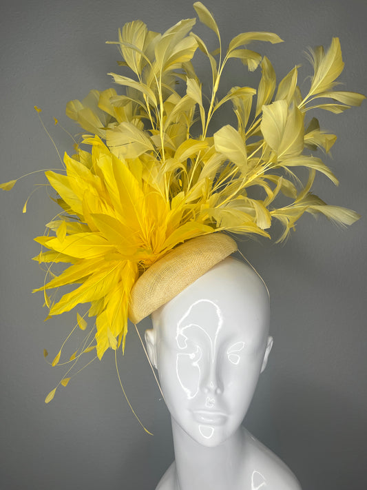 Yellow Statement Feather Fascinator Kentucky Derby Headpiece