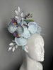 Light Blue Orchid Fascinator with Silver Leaves and Veiling Kentucky Derby