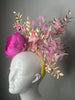 Golden Bloom Butterfly Fascinator Luxe Headpiece with Pink Peony and Gold Accents