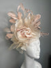 Blush Champagne Statement Fascinator with Oversized Silk Rose and Feather Detail