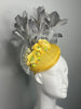 Yellow and Grey Floral Feather Fascinator Hat