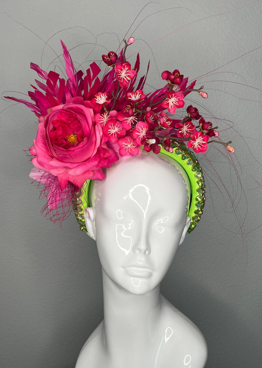 Electric Bloom Neon Green & Fuchsia Statement Fascinator