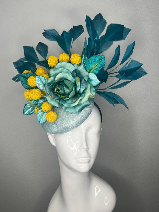 Teal Breeze & Golden Bloom Fascinator