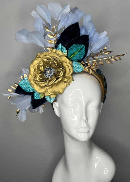 Twilight Garden Navy, Periwinkle and Teal Fascinator Hat