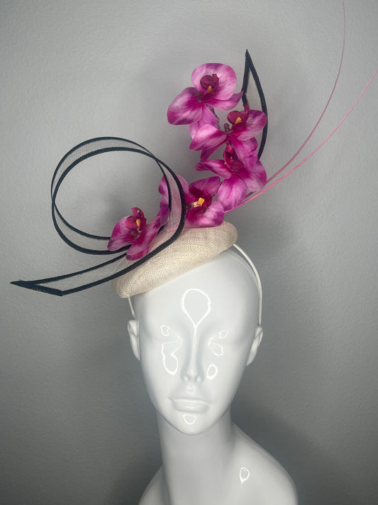 Curves & Fuchsia Orchids Fascinator Hat