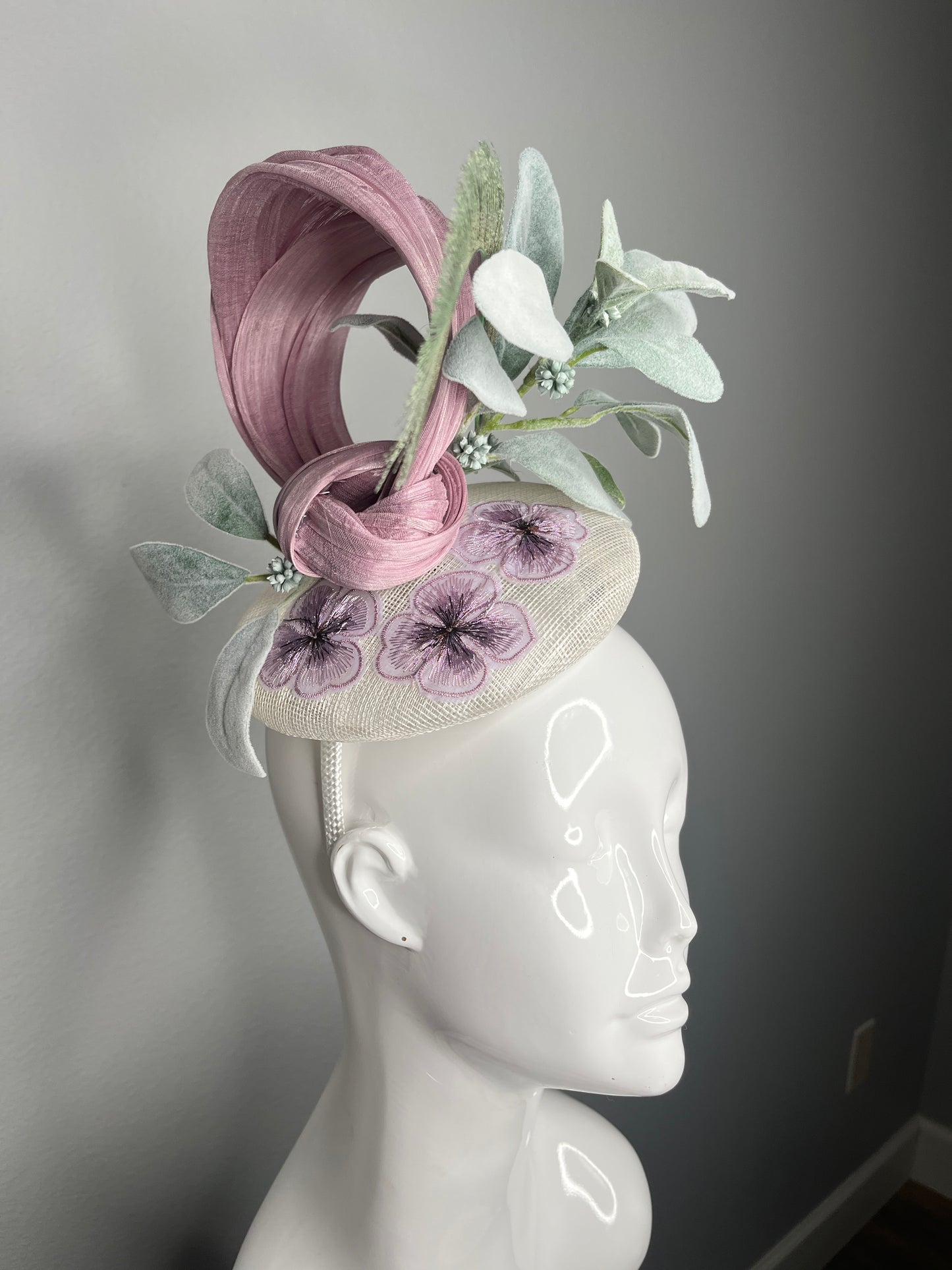 Reserved for Client - Whispers of Sage Fascinator Hat