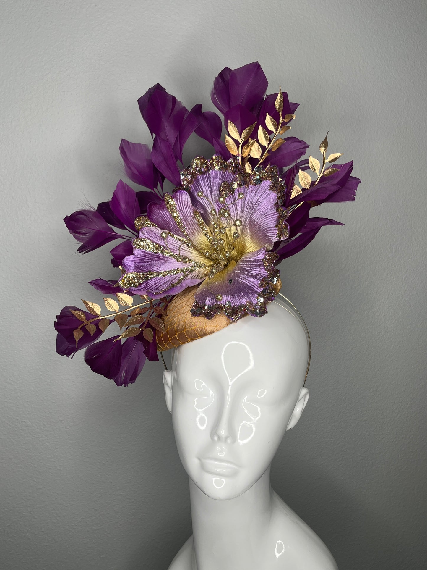 Violet Purple Vibe Floral Feather Fascinator Hat