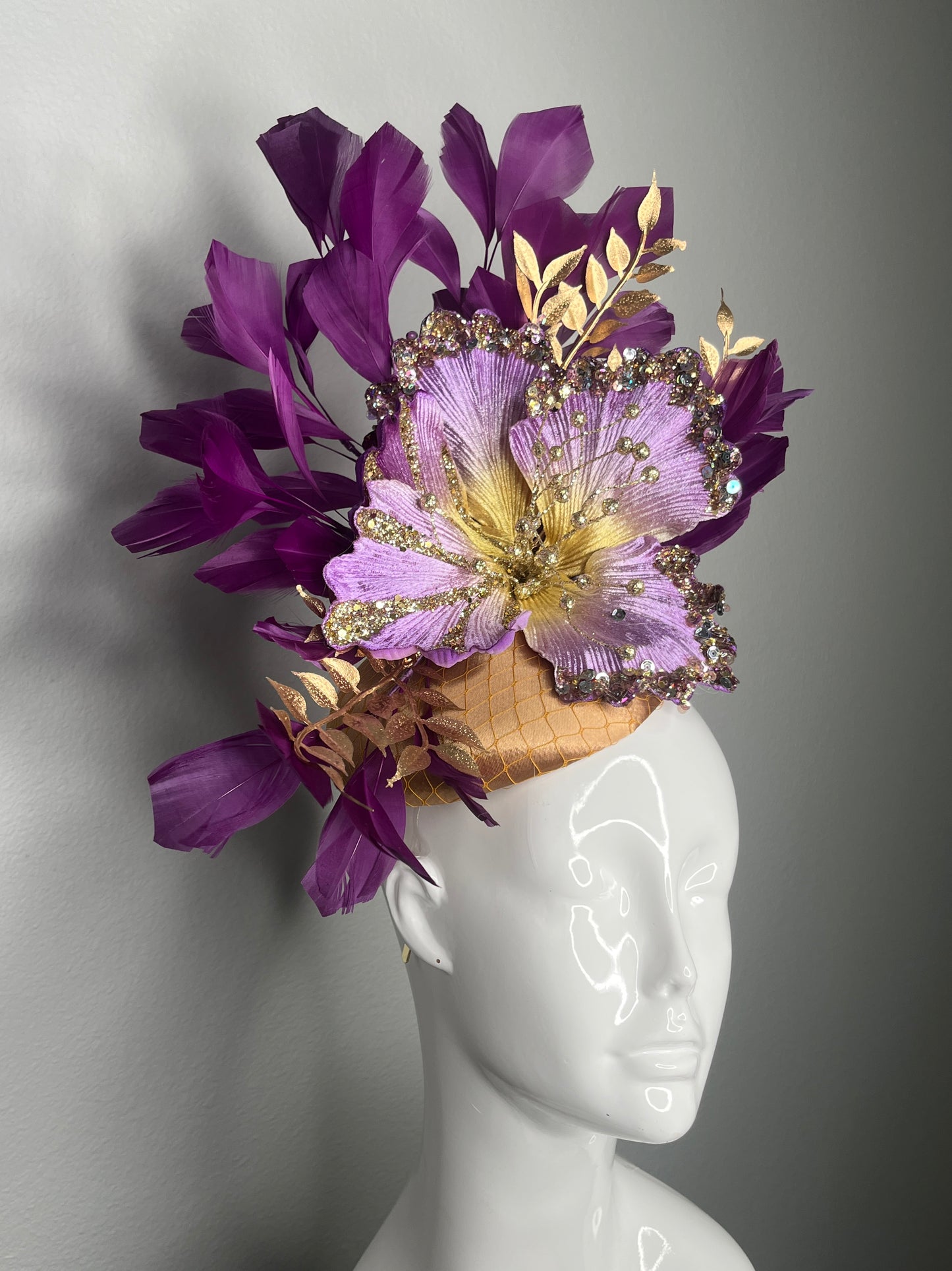 Violet Purple Vibe Floral Feather Fascinator Hat