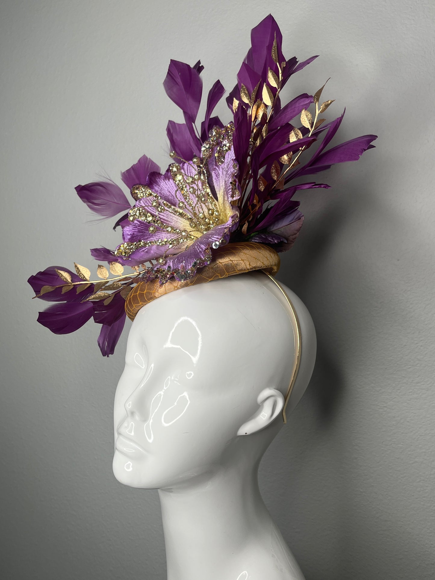 Violet Purple Vibe Floral Feather Fascinator Hat