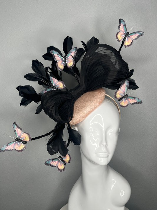 Butterfly Reverie Black and Apricot Fascinator Hat