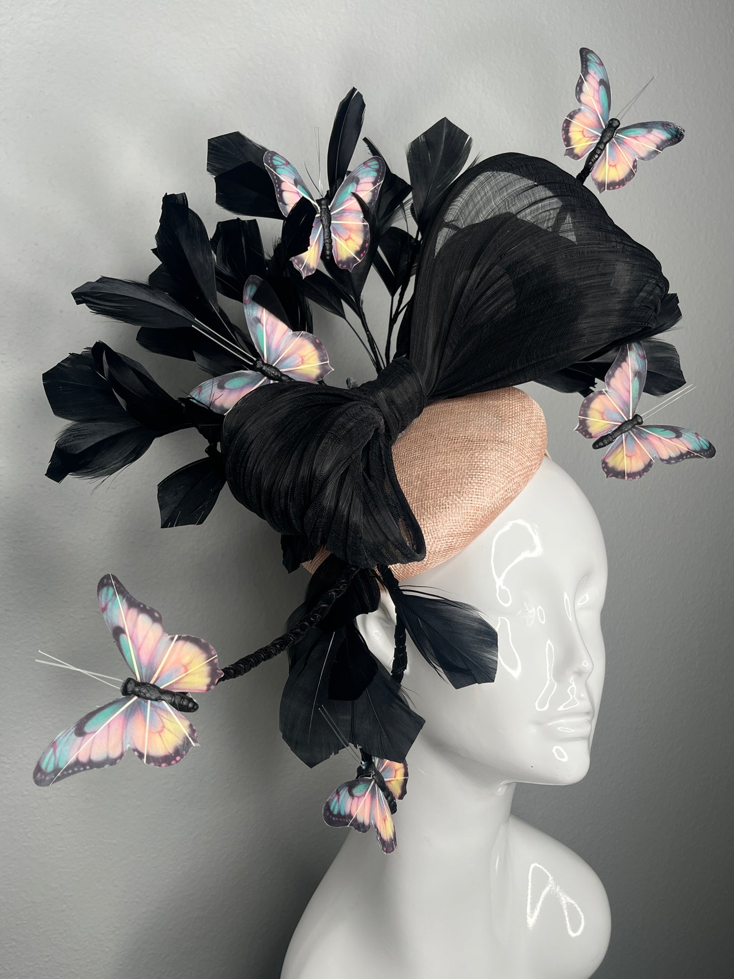 Butterfly Reverie Black and Apricot Fascinator Hat