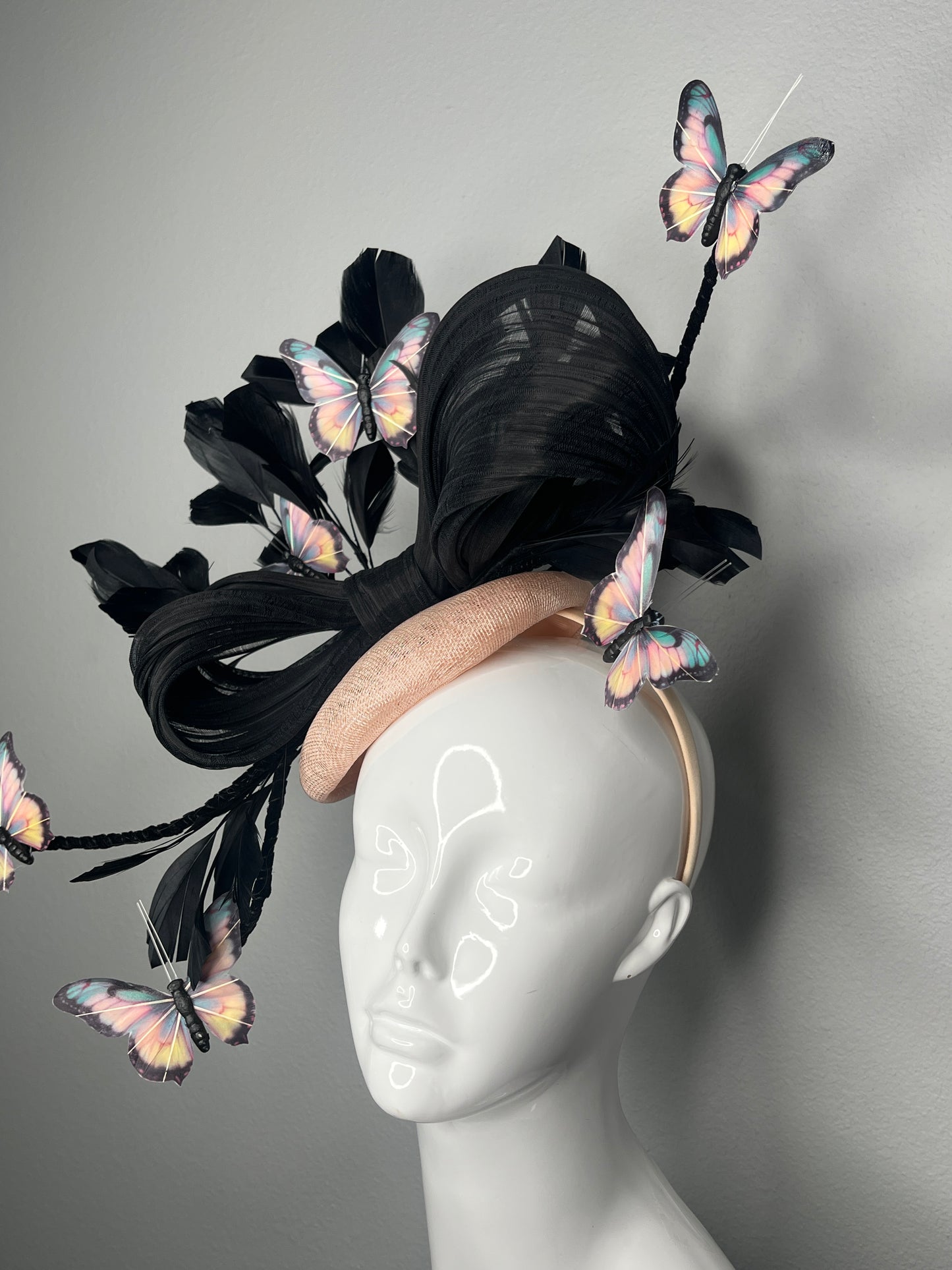 Butterfly Reverie Black and Apricot Fascinator Hat